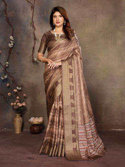 Varanga - Brown Woven Design Zari Silk Cotton Saree with Unstitched Blouse