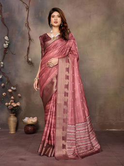 Varanga - Dark Peach Woven Design Zari Silk Cotton Saree with Unstitched Blouse