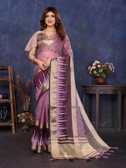Varanga - Purple Woven Zari Handloom Tissue Saree with Unstitched Blouse