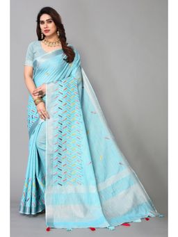 Varanga - Blue Handloom Woven Mirror Work Saree with Unstitched Blouse