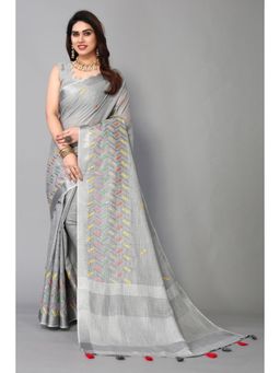 Varanga - Grey Handloom Woven Mirror Work Saree with Unstitched Blouse