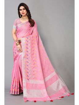 Varanga - Pink Handloom Woven Mirror Work Saree with Unstitched Blouse