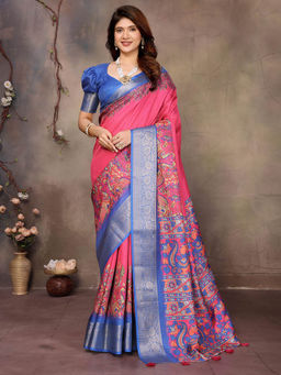 Varanga - Pink Ethnic Motifs Woven Zari Silk Saree with Unstitched Blouse