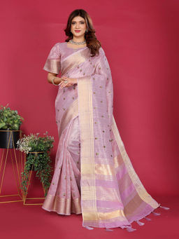 Varanga - Purple Ethnic Motifs Embroidered Woven Zari Saree with Unstitched Blouse