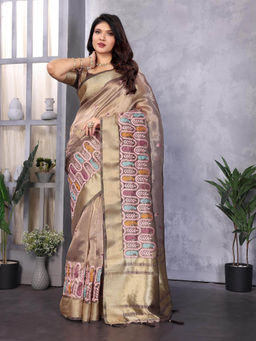 Varanga - Mauve Ethnic Motifs Woven Embroidered Saree with Unstitched Blouse