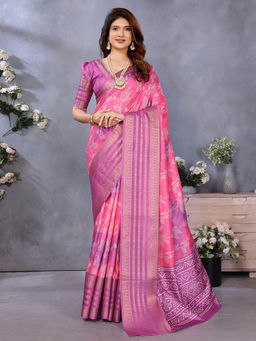 Varanga - Pink Cotton Silk Printed Woven Saree with Unstitched Blouse