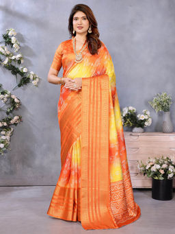 Varanga - Yellow Cotton Silk Printed Woven Saree with Unstitched Blouse