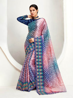 Varanga - Multi-Color Printed Embroidered Saree with Unstitched Blouse