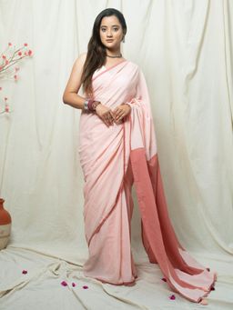 Save As - Maiyesha Peach Colorblock Saree without Blouse
