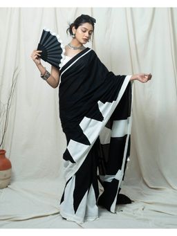 Save As - Nargis Black Colorblock Tassels Work Saree without Blouse