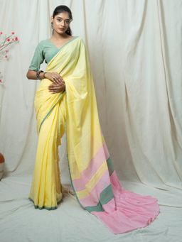 Save As - Sara Yellow Solid Handloom Saree without Blouse