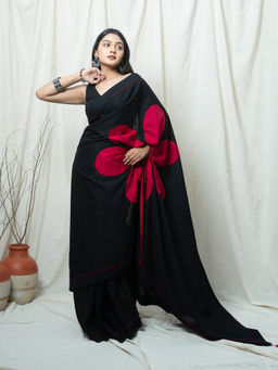 Save As - Bold Black Daisy Floral Saree without Blouse