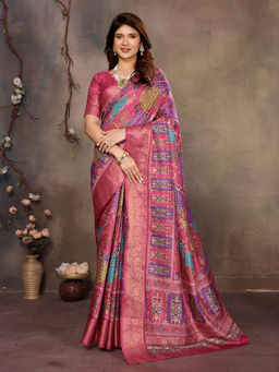 Varanga - Pink Cotton Silk Floral Woven Zari Saree with Unstitched Blouse
