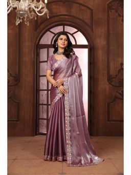 Varanga - Purple Embroidered Sequined Saree with Unstitched Blouse