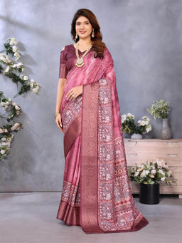 Varanga - Maroon Cotton Silk Floral Woven Zari Saree with Unstitched Blouse