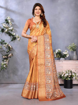 Varanga - Mustard Cotton Silk Floral Woven Zari Saree with Unstitched Blouse