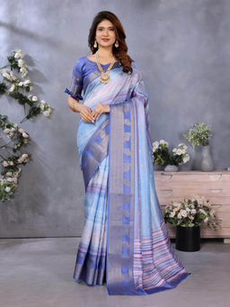 Varanga - Blue Cotton Silk Woven Design Zari Work Saree with Unstitched Blouse