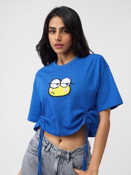 The Souled Store - Official Hello Kitty: Keroppi Women Blue Oversized Cropped T-Shirt