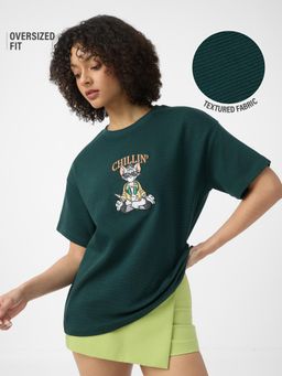 The Souled Store - Tom Chillin Time Women Green Oversized T-Shirt