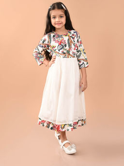 Lilpicks - Floral Printed Button Down Fit N Flare Midi Dress-White