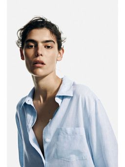 H&M - Women Blue Linen-Blend Shirt