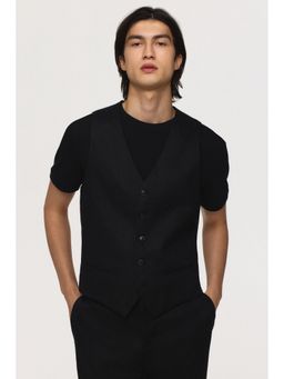 H&M - Men Black Slim Fit Linen Suit Waistcoat