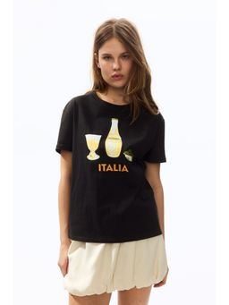 H&M - Women Black Printed T-Shirt