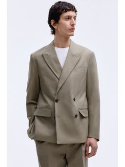 H&M - Men Beige Relaxed Fit Double-Breasted Jacket