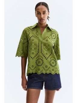 H&M - Women Green Broderie Anglaise Cotton Shirt