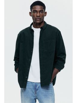 H&M - Men Green Regular Fit Corduroy Shirt
