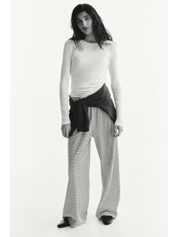 H&M - Women White Ribbed Drawstring Trousers