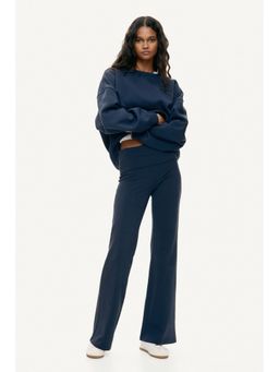H&M - Women Blue Foldover-Waist Cotton Trousers