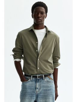 H&M - Men Green Four-Way Stretch Slim Fit Shirt