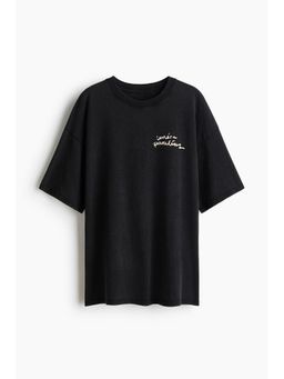 H&M - Women Black Oversized Print-Motif T-Shirt