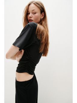 H&M - Women Black Ruched T-Shirt