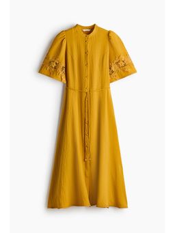H&M - Women Yellow Crinkled Broderie Anglaise Dress