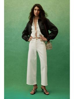 H&M - Women White Wide High Waist Ankle Jeans