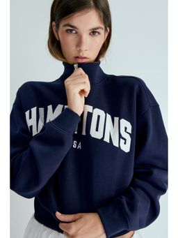 H&M - Women Blue Motif-Detail Zip-Top Sweatshirt