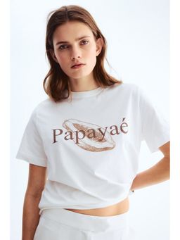 H&M - Women White Printed Cotton T-Shirt