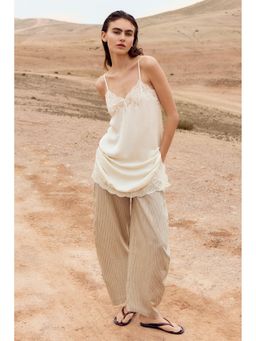 H&M - Women White Lace-Trimmed Satin Slip Dress