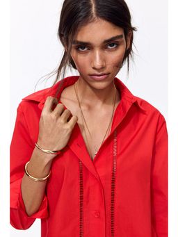 H&M - Women Red Lace-Inset Cotton Shirt