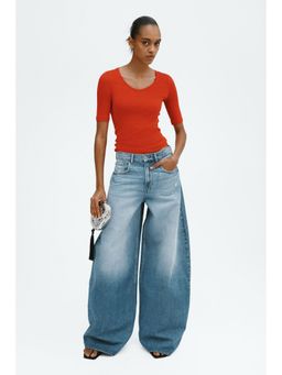 H&M - Women Red Scoop-Neck Pima Cotton Top