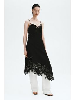 H&M - Women Black Lace-Detail Linen-Blend Dress