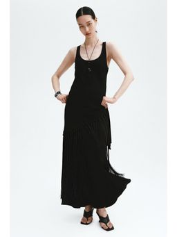 H&M - Women Black Linen-Blend Scarf-Detail Dress