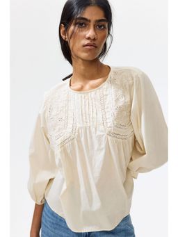H&M - Women Beige Loose-Fit Cotton Blouse
