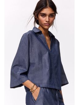 H&M - Women Blue Cotton Popover Shirt