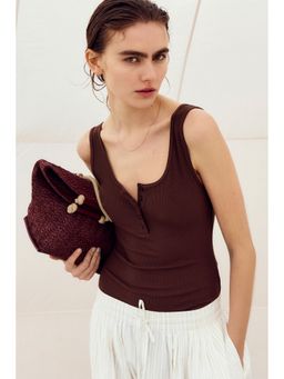 H&M - Women Brown Ribbed Thong Bodysuit