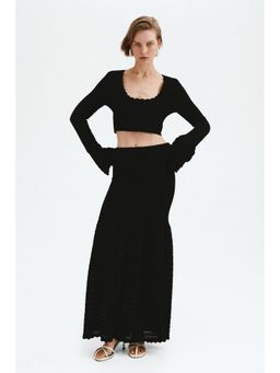 H&M - Women Black Textured-Knit Skirt