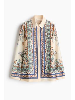 H&M - Women Beige Oversized Printed Shirt