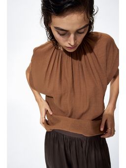 H&M - Women Brown Oversized Gathered Blouse